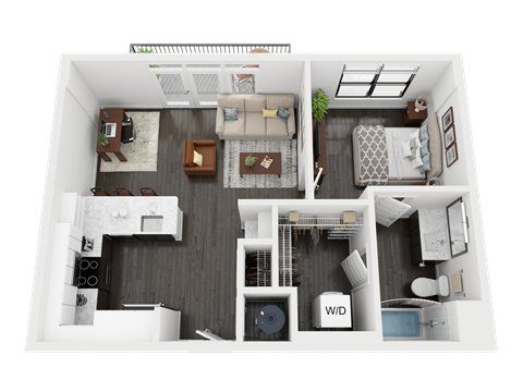 Floor plan for 1 bed, 1 bath, 682 sqft